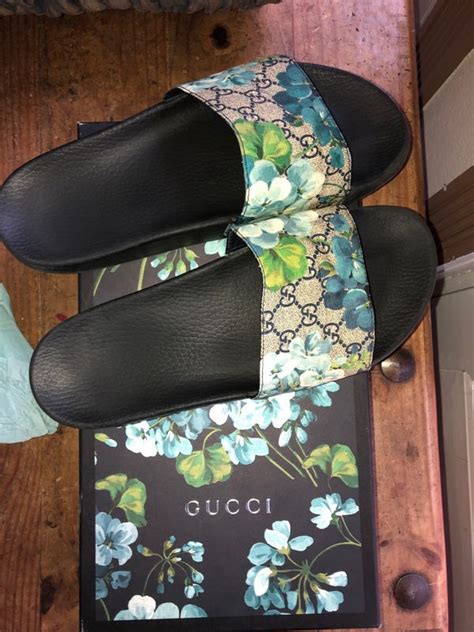 dark blue gucci slides|blue Gucci slides floral.